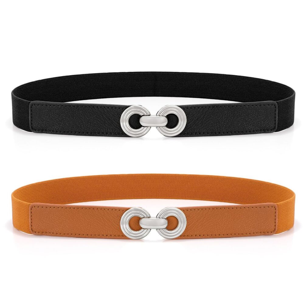 1613 2 Pack Women Skinny Elastic Belt For Dresses Ladies Thin Stretchy